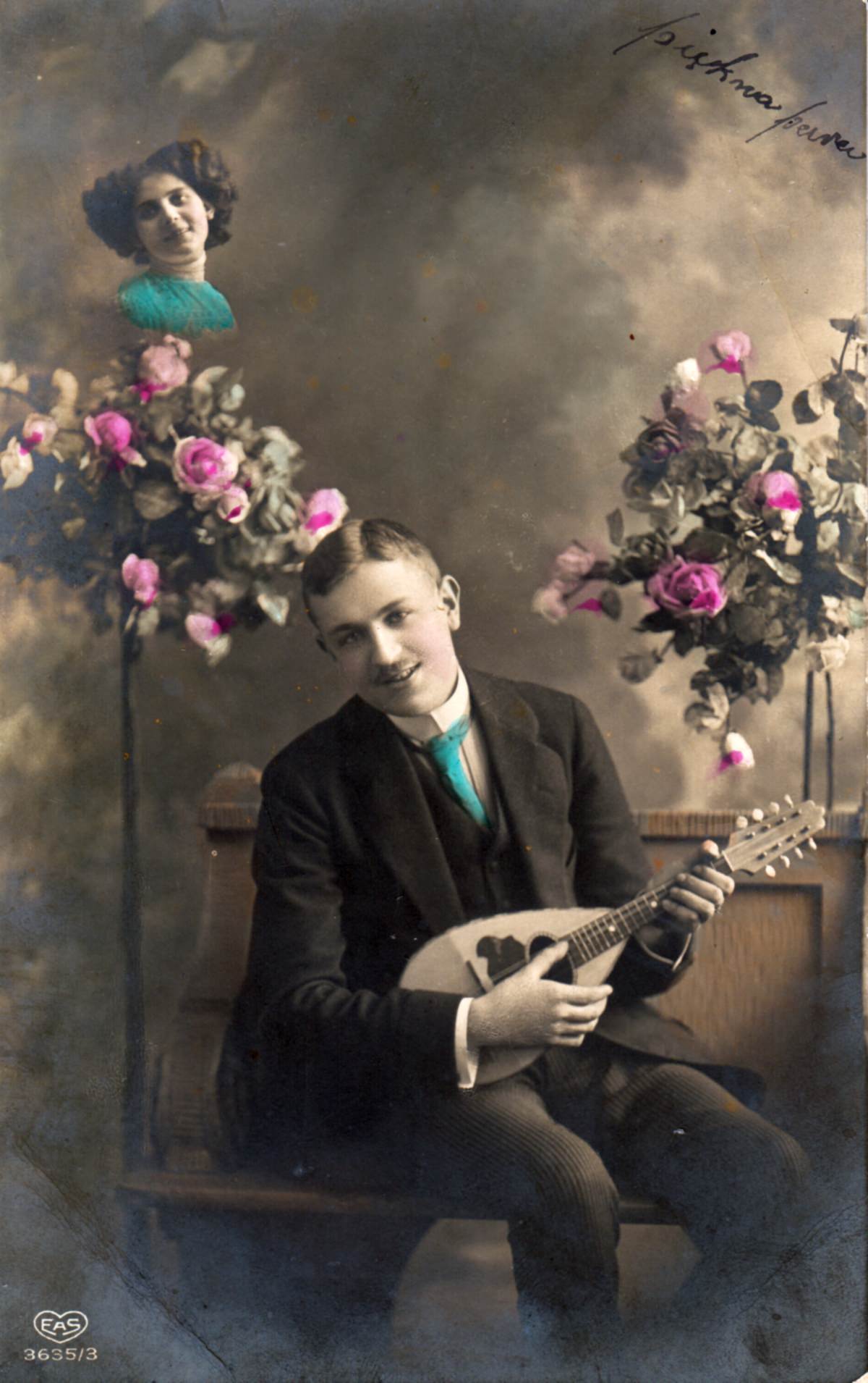 Postkarte Mann mit Mandoline