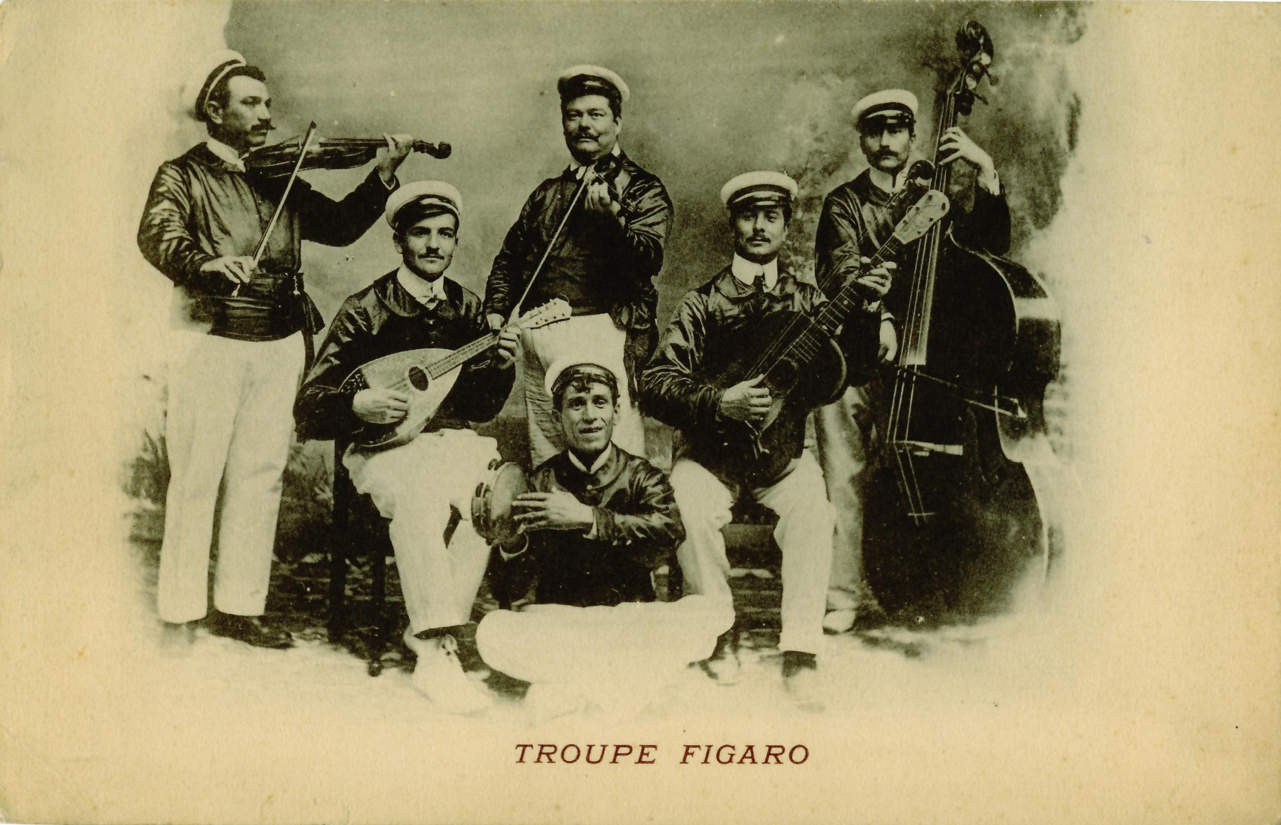 Postkarte Ensemble Mandoline Violine Troupe Figaro