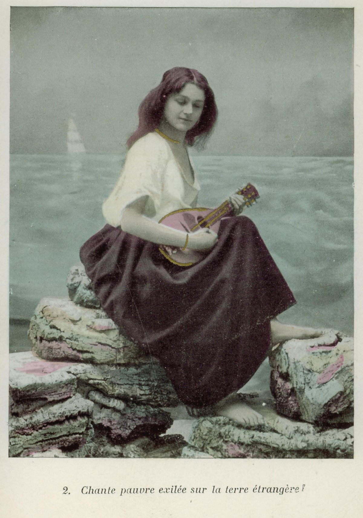 Alte Postkarte Frau mit Mandoline