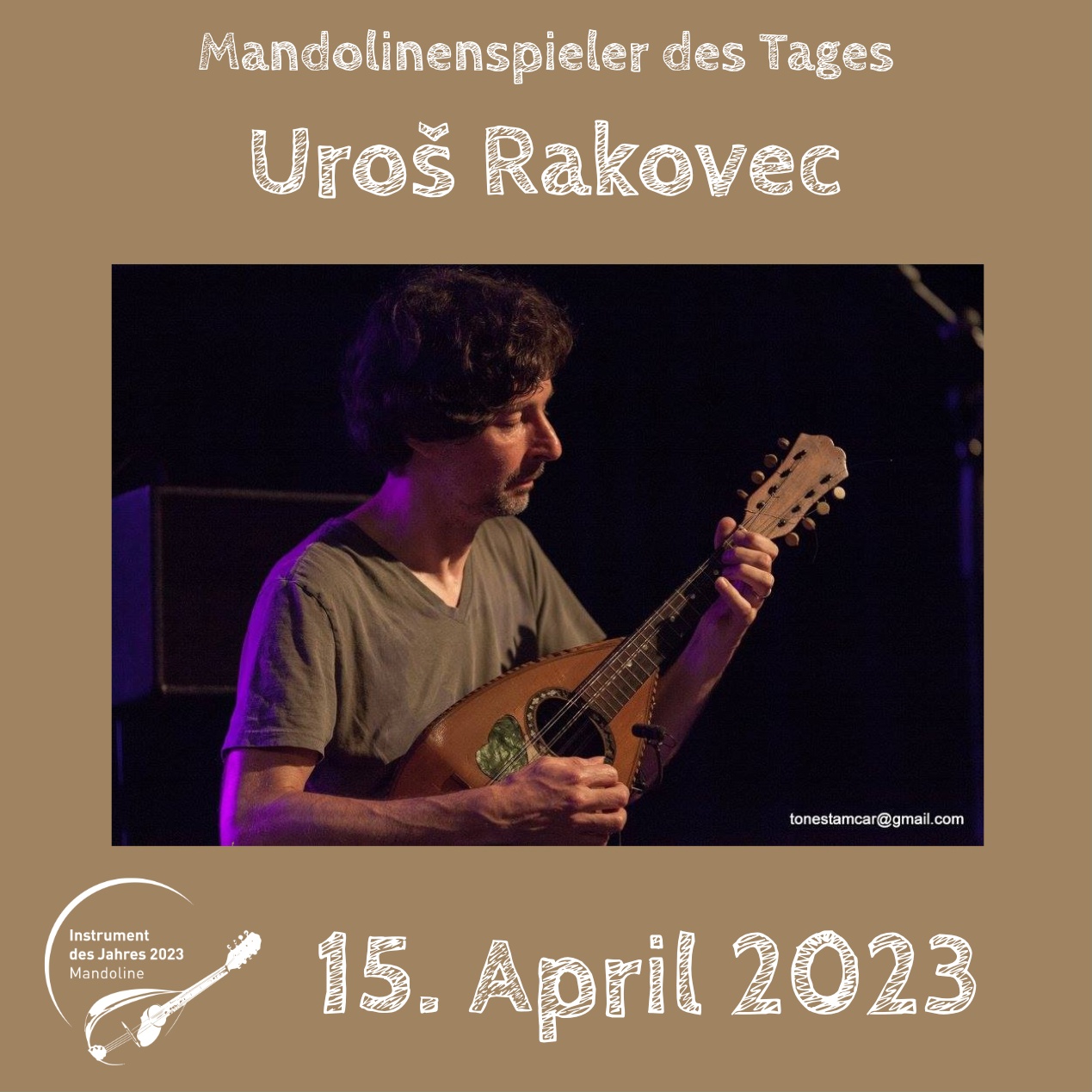 Uroš Rakovec Instrument des Jahres 2023 Mandolinenspieler Mandolinenspielerin des Tages