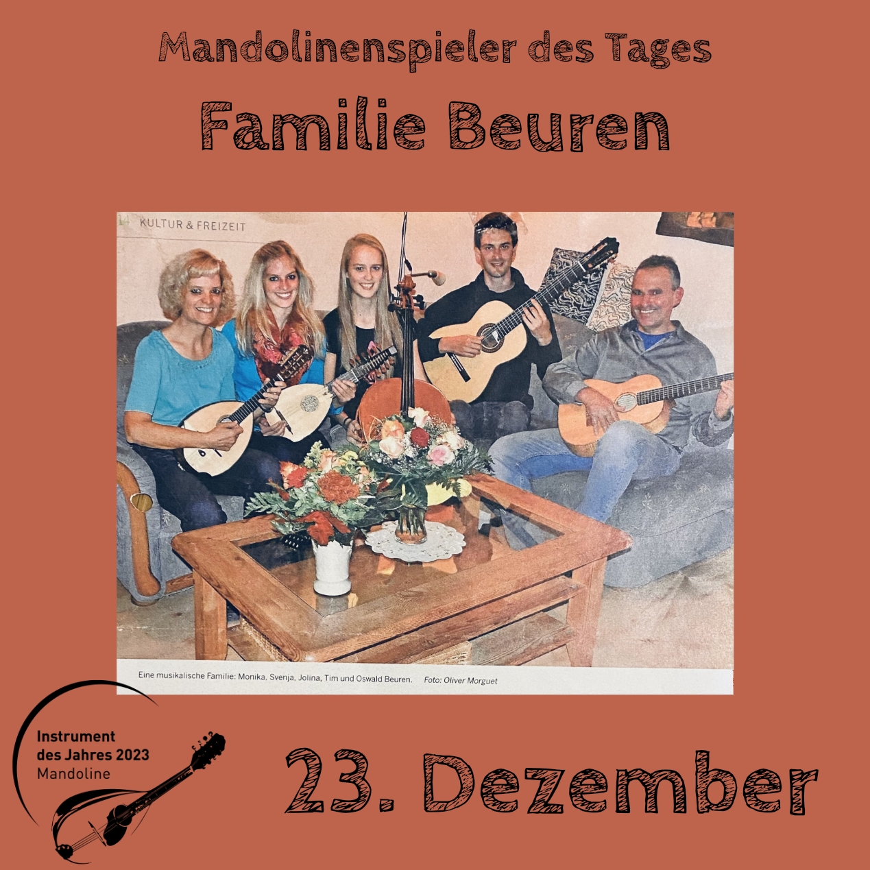 23. Dezember - Familie Beuren Instrument des Jahres 2023 Mandolinenspieler Mandolinenspielerin des Tages